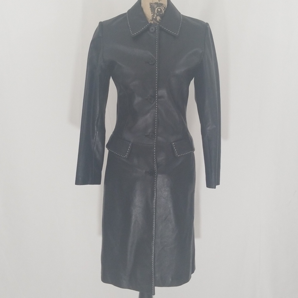 WHBM 100%  Leather Black  Coat Sz XS